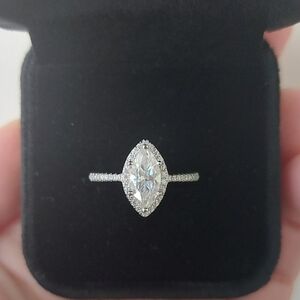 1 Carat Platinum Plated Marquise Moissanite 925 Silver Engagement Ring